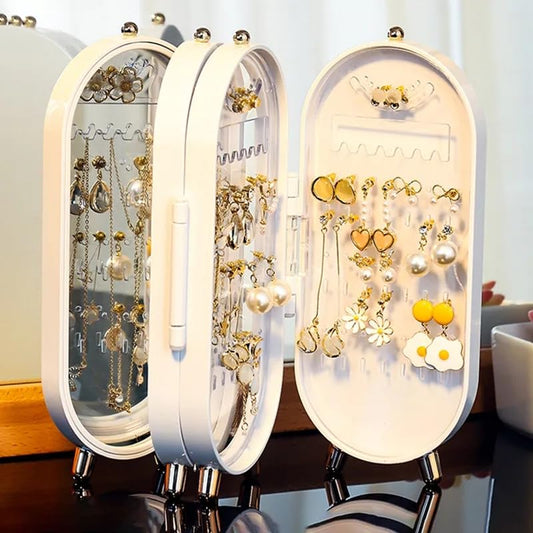 Tvoip Earring Organizer Stand，4-Layer Small Foldable Dustproof Jewelry Holder with 153 Holes For Women Earrings, Earring Backs, Necklaces,Display Jewelry Organizer (White) - color: White