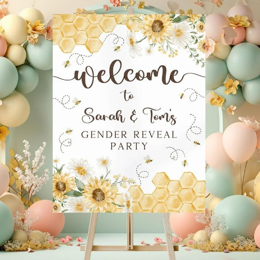 Personalized Gender Reveal Welcome Sign Custom He Or She Baby Shower Decor Custom Party Sign Decorations Indoor Outdoor Pink Blue Boy Girl Announcement Banner Gender Reveal Supplies Baby Shower - color: 3