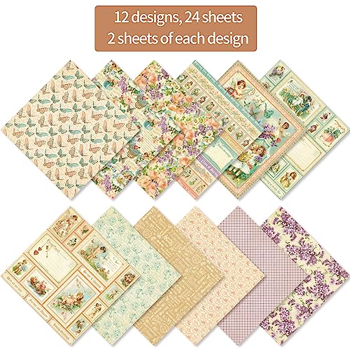 6x6” 160gsm cardstock Single Sided Scrapbooking 24 Papers Pad vintage decoupage scrapbook kit patterned paper junk journal supplies journaling supply scrap paper crafting Angel - color: 24sheets-angel