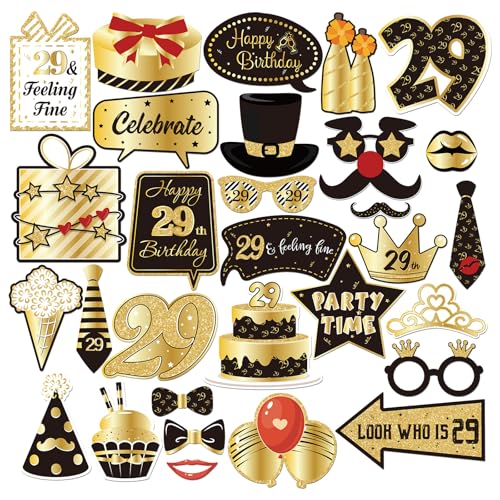 INNORU 29th Birthday Photo Booth Props, 29 & Feeling Fine Birthday Photoshoot 29 Years Old Party Photography Props Favor Centerpiece Sticks Decorations 30 PCS