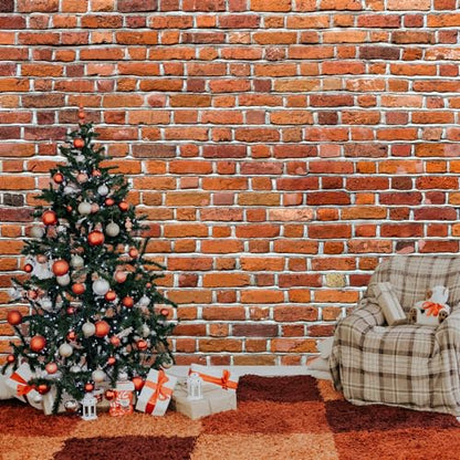 VitalCozy 10x8ft Christmas Red Brick Wall Backdrop for Photoshoot Polyester Fabric Brick Backdrop Background Wallpaper for Fireplace Home Decoration Newborn Birthday Wedding Party - size: 8 x 10 ft