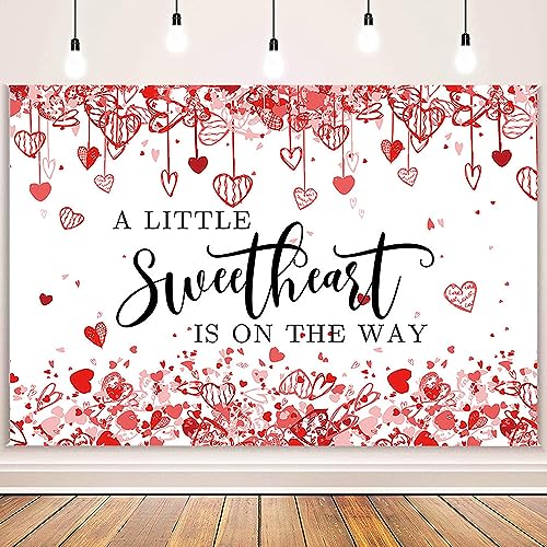 MEHOFOND Valentines Baby Shower Backdrop for Girl Valentine's Day Baby Shower Decorations Little Sweetheart is On The Way Banner Photo Studio Props Background 7x5ft - color: Red, size: 7x5ft
