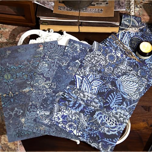 20 Sheets Vintage Background Paper, Traditional Gorgeous Leaves Flowers Decorative Papers, Retro Floral Paper for Journaling Scrapbooking Letter Gift Wrap Decorations - color: Blue