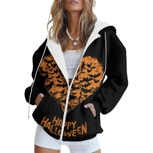 ZOCANIA Women's Sweatshirts Zip Up Hoodie Womens Halloween Long Sleeve Shirts Drawstring Lightweight Hoodies for Women - color: Bat Black, size: Small