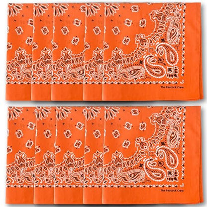 The Peacock Crew Premium Soft Cotton Bandanas Pack for Men and Women Paisley 22 x 22 inches - color: Pack of 10 Orange Slice