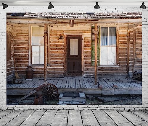 BELECO 5x3ft Fabric Rustic Wooden House Backdrop Western Farmhouse Vintage Cabin Wild West Town Old Building Background Countryside Cowboys Party Decorations Photography Studio Booth Props - size: 5x3FT
