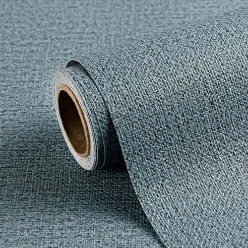Peel and Stick Grasscloth Wallpaper Texture 17.3 x 80 Inch Navy Blue Faux Linen Contact Paper Self Adhesive Removable Vinyl Wall Paper for Bedroom Cabinets Shelf Liners Waterproof Easy Clean - color: Navy Blue, size: 17.3" x 80"