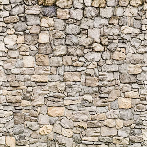 BELECO 8x8ft Fabric Grey Brick Stone Wall Backdrop Rock Stones Video Conference Background Vintage Stone Backdrop Birthday Party Decor Portrait Photoshoot Home Decor Studio Photography Photo Props - size: 8x8FT