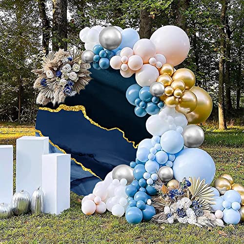 5x5ft Navy Blue Marble Texture Round Backdrop Cover Polyester Blue Gold Marble Circle Photography Background Abstract Art Gold Cracks Baby Shower Birthday Wedding Engagement Decor Props - color: Navy Blue, size: 5x5ft-Diameter