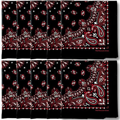 The Peacock Crew Premium Soft Cotton Bandanas Pack for Men and Women Paisley 22 x 22 inches - color: Pack of 10 Black Gothic