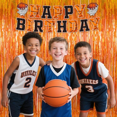 Melsan Orange Tinsel Backdrop Curtains, 3.2ft x 8.2ft Sparkle Metallic Foil Fringe Curtain for Basketball Thanksgiving Halloween Birthday Party Decorations, 2 Packs - color: Orange