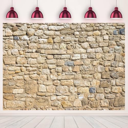 7x5FT Vintage Brick Stone Wall Backdrop Rock Brick Photography Background Party Newborn Decorations Portrait Photoshoot Banner Home Decor Video Booth Studio Photo Props Supplies - size: 7X5FT