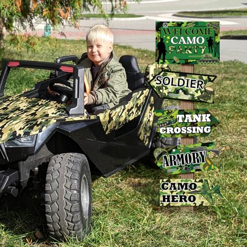 Hooqict 20 Pieces Camo Party Signs Army Birthday Party Decorations Camouflage Military Birthday Party Supplies for Boys Men Army Themed Directional Sign - style: Camo