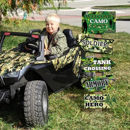 Hooqict 20 Pieces Camo Party Signs Army Birthday Party Decorations Camouflage Military Birthday Party Supplies for Boys Men Army Themed Directional Sign - style: Camo