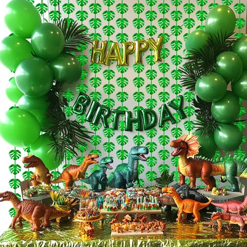 2 Packs Jungle Leaf Foil Fringe Curtain, Green Glitter Tropical Palm Leaves Metallic Tinsel Backdrop for Safari Birthday, Baby Shower, Hawaiian Aloha Luau Party Decorations Supplies - color: Green Leaf