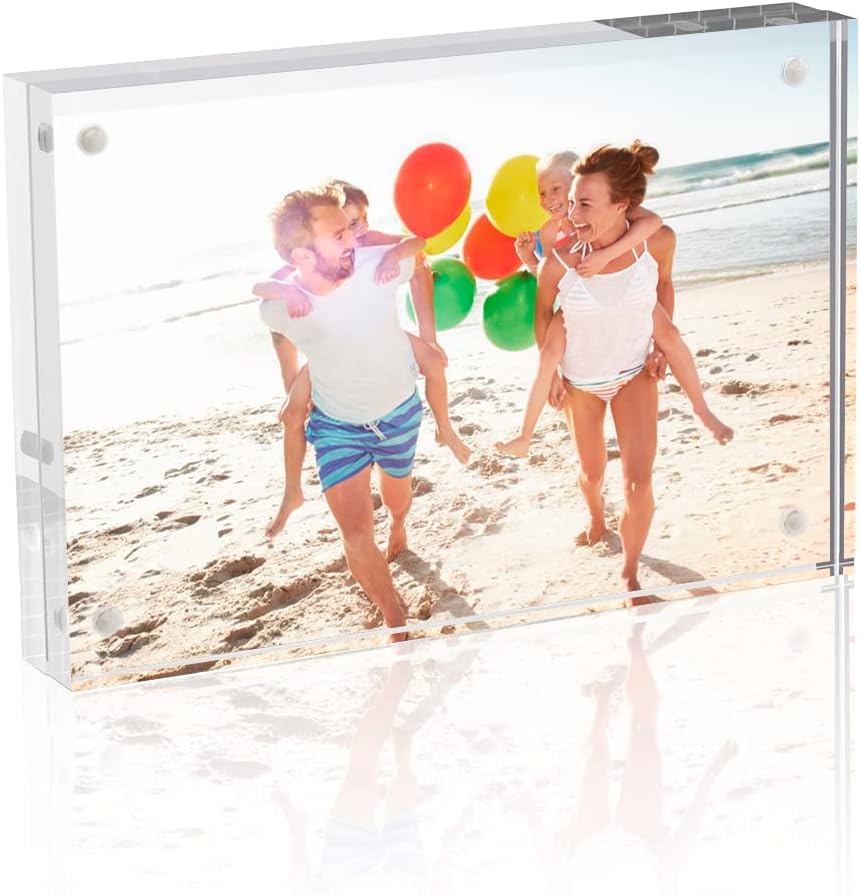TWING 4x6 Acrylic Picture Frames,24MM Thick Double Sided Magnetic Clear Photo Frame, HD Frameless Magnetic Photo Frame Display for Desktop Gift Ideal, Cleaning Cloth Included - size: 4x6" 1pack