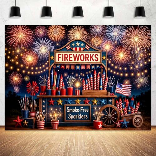 5 x 3 ft 4th of July Backdrop Firework Storefront America 250th Anniversary Decorations Background Independence Day Patriotic Photo Booth Background for 2026 America’s Birthday Celebration - color: Multi4, size: 5x3ft