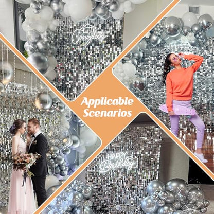 Silver Shimmer Wall Backdrop,Shiny Sequins,48Pcs Sequins Backdrop Panels,Glitter Bling Photo Background for Birthday Party Wedding Engagement Anniversary Graduation (Each 1FT², Total 48FT²) - color: Silver, size: 6 FT x 8 FT