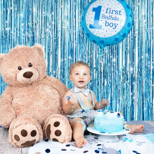 GCB 2Pack Blue Metallic Tinsel Foil Fringe Curtains, Blue Door Streamers Photo Booth Backdrop for Birthday Party, Tinsel Curtain Backdrop for Baby Shower Bachelorette Xmas Party Decorations - color: Light Blue