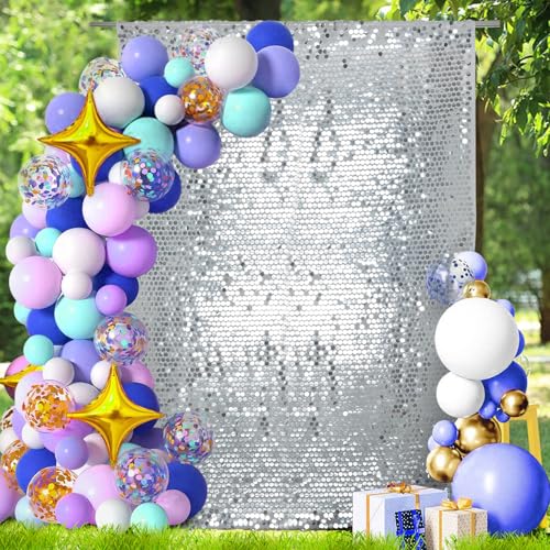 SquarePie Shimmer Wall Backdrop Big Payette Sequin Curtain 4FT x 7FT Silver Background for Party Wedding 1 Panel - color: Silver