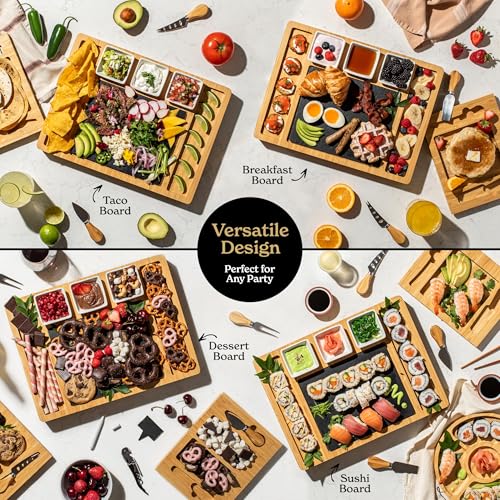Smirly Charcuterie Board Set - Large Bamboo Cheese Board for Serving - House Warming Gifts New Home, Wedding & Bridal Shower Gift, Birthday Gift for Women - style: 2-Drawer