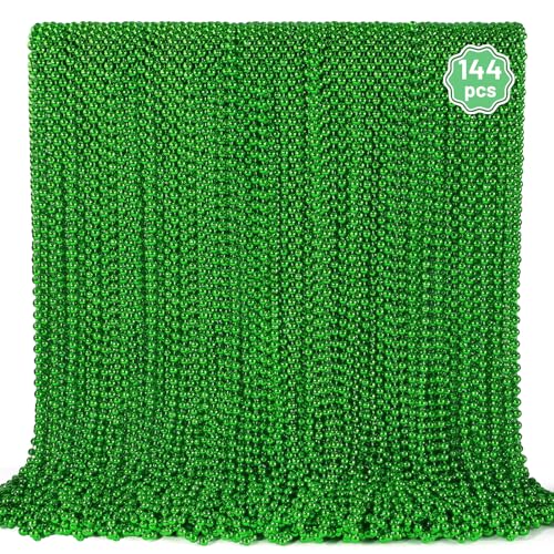 YAXINRUI 144 PCS St. Patricks Day Necklaces, Green Mardi Gras Christmas Bead Necklaces, 33" St. Patrick's Day Green Beads St. Patricks Day Accessories for Mardi Gras, St. Patricks Day Party Favors - color: Green, size: 144 Pcs