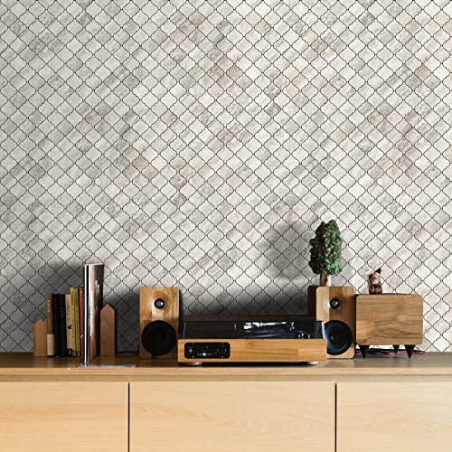 STICKGOO Arabesque Peel and Stick Backsplash Tile, Stick on Backsplash for Kitchen and Bathroom, Beige Marble Look PVC Mixed Metal Aluminum Mosaic Tiles (10 Sheets) - color: Beige