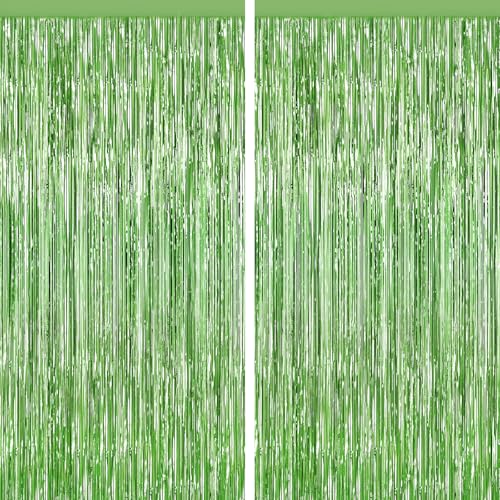 Light Green Tinsel Backdrop Foil Fringe Curtains - 2 Packs Door Streamers Backdrop for Birthday Door Decorations, Party Supplies for Bachelorette, Graduation, Christmas, Disco Decor - color: Light Green