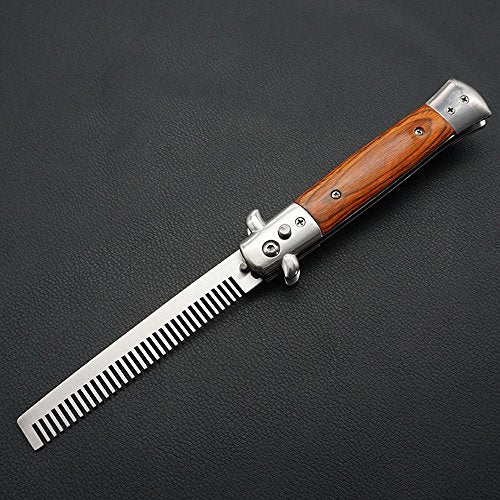 Pocket Folding Flick Hair Comb For Beard, Mustache, Head Black Pearl Handle ~ Mens Pocket Comb stainless steel spring jump Brush Salon Beauty Tool - color: 3