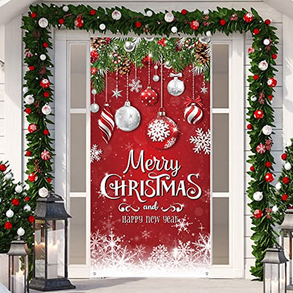 Irenare Christmas Door Cover Snowflake Merry Christmas Background Banner Xmas Fabric Door Banner Photography Hanging Cover Photo Booth Props Decorations for House Doors Decor, 70.9 x 35.4 Inch - style: Snowflake