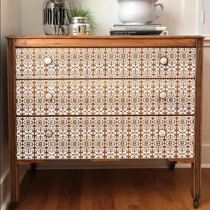 Damask Stencils for Crafts Reusable Texture Stencils Mixed Media Stencil Background Drawing Templates for Painting on Wood Wall Fabrics Crafts Furniture - style: Damask