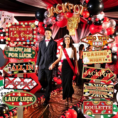 20 Pieces Casino Party Decorations Vegas Themed Party Directional Signs Casino Signs Welcome to Las Vegas Party Decorations Casino Night Poker Chip Dice Birthday Party Supplies - style: Casino