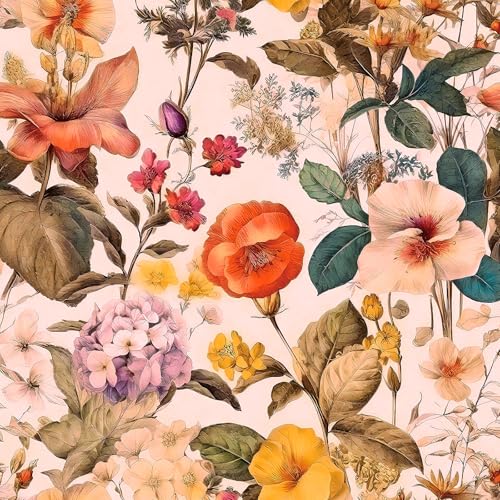Jeweluck Floral Peel and Stick Wallpaper Vintage Floral Contact Paper Peel and Stick 16.9”x118.1” Poppy Flower Wallpaper Boho Leaf Wall Paper Removable Self Adhesive Decorative for Cabinets Vinyl - color: B Floral, size: 16.9inch×118.1inch