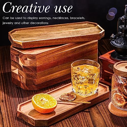 Dandat 12 Pack Wooden Serving Platter Acacia Wood Platters 12 x 5 Inch Rustic Serving Tray Rectangular Charcuterie Board Cheese Plate for Home Decor Dessert Vegetables Fruit Cookie - size: 12 X 5 Inch