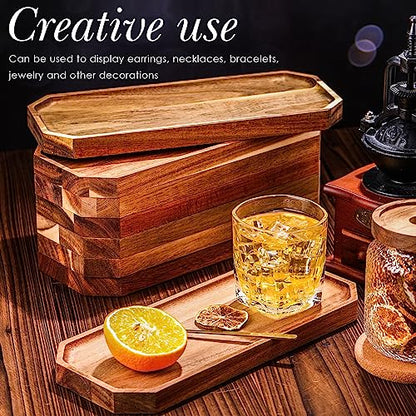 Dandat 12 Pack Wooden Serving Platter Acacia Wood Platters 12 x 5 Inch Rustic Serving Tray Rectangular Charcuterie Board Cheese Plate for Home Decor Dessert Vegetables Fruit Cookie - size: 12 X 5 Inch