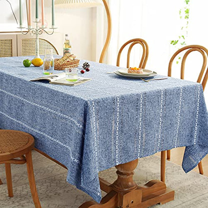 Chassic 60 x 104 inches Farmhouse Style Linen tablecloths, Wrinkle Resistant Washable Dining Room Table Cloths for 6 Foot Rectangle Tables - Hemstitch Blue - color: Hemstitch Blue, size: 104" x 60" (Rectangular)