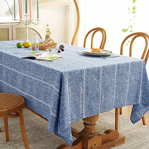 Chassic Rectangle Tablecloth 60 x 120 Inch, Farmhouse Boho Linen Table Cloths, Wrinkle Free & Washable Tablecloths for Dining Tables, Summer Kitchen Decor – Hemstitch Blue - color: Hemstitch Blue, size: 120" x 60" (Rectangular)