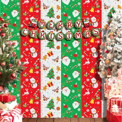 OQOQ Christmas Party Decor Backdrops Kit, 2 Pcs Red Green White Tinsel Foil Fringe Curtains & 1 Set Paper Banner, Large Christmas Photo Booth Props Friendmas Party Supplies - color: Green Red White Christmas