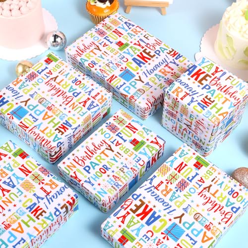 100 Sheets Happy Birthday Tissue Paper, Watercolor Letters Wrapping Paper for Birthday DIY Crafts Christmas Party Supplies, 13.8 x 19.7 Inch