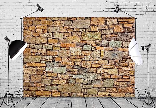 5x4ft Fabric Brick Stone Wall Photography Backdrop Retro Rustic Countryside Grunge Rock Texture Background Stage Theatre Play Cosplay Birthday Decoration Portraits Photo Shoot Props - size: 5x4FT