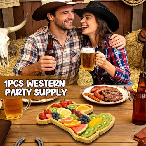 1Pcs Wooden Western Birthday Decorations Cowgirl Cowboy Baby Shower Party Supplies Tableware Boot Trays Boots or Bows Gender Reveal Decorative Fillable Charcuterie Board First Rodeo Platter for Food - color: Wooden Boot Hat