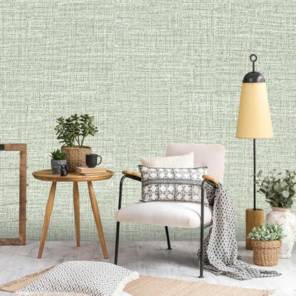 Green Grasscloth Peel and Stick Wallpaper 17.3"x480" Faux Linen Textured Contact Paper Removable Self Adhesive Vinyl Wallpaper for Bedroom Bathroom Kitchen Cabinets - color: Green, size: 17.3" x 480"