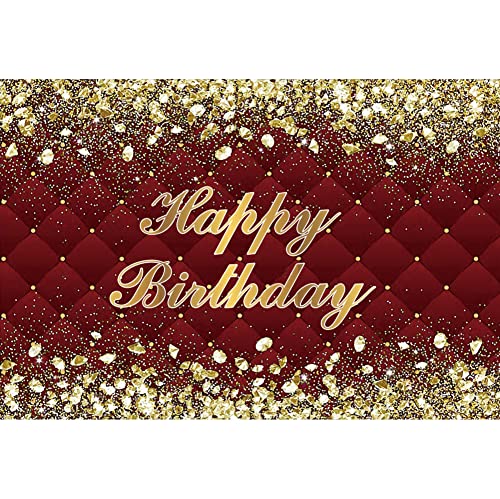Renaiss 6x4ft Happy Birthday Backdrop Banner for Photoshoot Gold Diamonds Royal Red Photography Background for Men Women 30th 40th 50th 60th 70th 80th Bday Party Decor Glittering Photo Booth Prop - color: Bday-R, size: 6x4ft