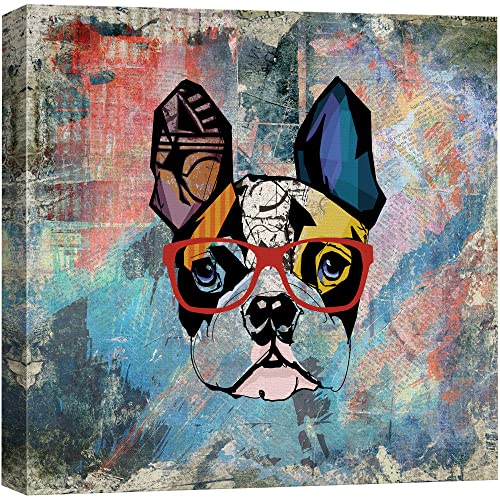 wall26 Square Dog Series Canvas Wall Art - Colorful Painting of a Dog with Glasses with Grunge Background - Giclee Print Gallery Wrap Modern Home Art Ready to Hang - 12x12 inches - color: Artwork - 10, size: 12"L x 12"W