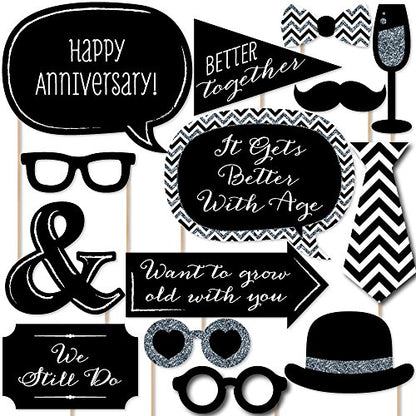 Big Dot of Happiness Wedding Anniversary - Photo Booth Props Kit 20 Count