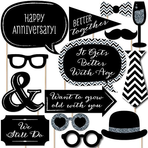 Big Dot of Happiness Wedding Anniversary - Photo Booth Props Kit 20 Count