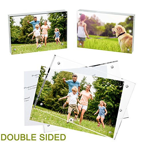 Meetu Acrylic Picture Frame 5x7,Clear Freestanding Double Sided 20mm Thickness Frameless Magnetic Photo Frames Desktop Display with Gift Box Package(5 Pack) - size: 5x7“(5 Pack)
