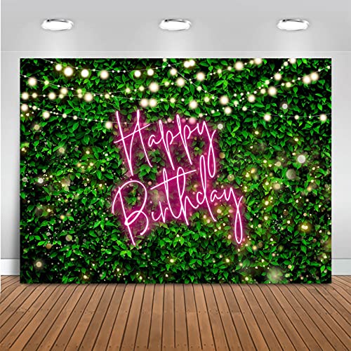 Mocsicka 7x5ft Green Leaves Happy Birthday Backdrop Elegant Greenery Pink Birthday Party Decorations for Women 30th 40th 50th Adult Background Photo Booth Props (Pink, 7x5ft (82x60 inch)) - color: Pink, size: 7x5ft (82x60 inch)