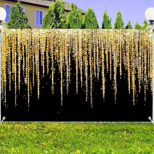 7 x 5 ft Gold Glitter Backdrop Polyester Fabric Gold Photography Background Black Golden Sparkle Bokeh Kids Adult Happy Birthday 2025 Graduation Photo Booth Glow Party Party Banner Decoration - color: GOLD-2, size: 7x5 FT