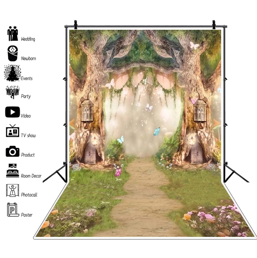 Leowefowa 6.5x10ft Vinyl 1st Birthday Backdrop Fairytale Forest Enchanted Flower Baby Shower Photo Background for Birthday Party Photoshoot Newborn Baby Kids Children Studio Props Photography Banner - size: 6.5x10ft